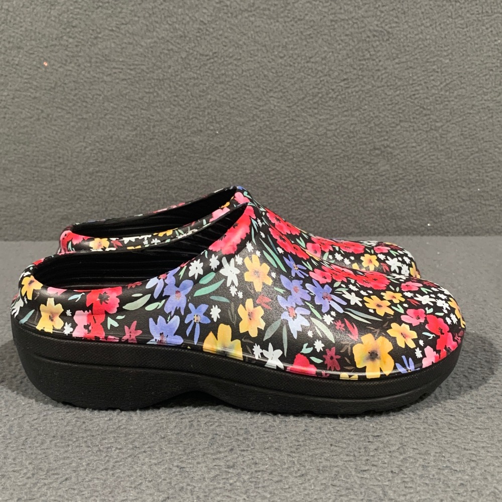 Totes Everywear Clogs Womens Size 7 Black Floral Waterproof Slip On Shoes